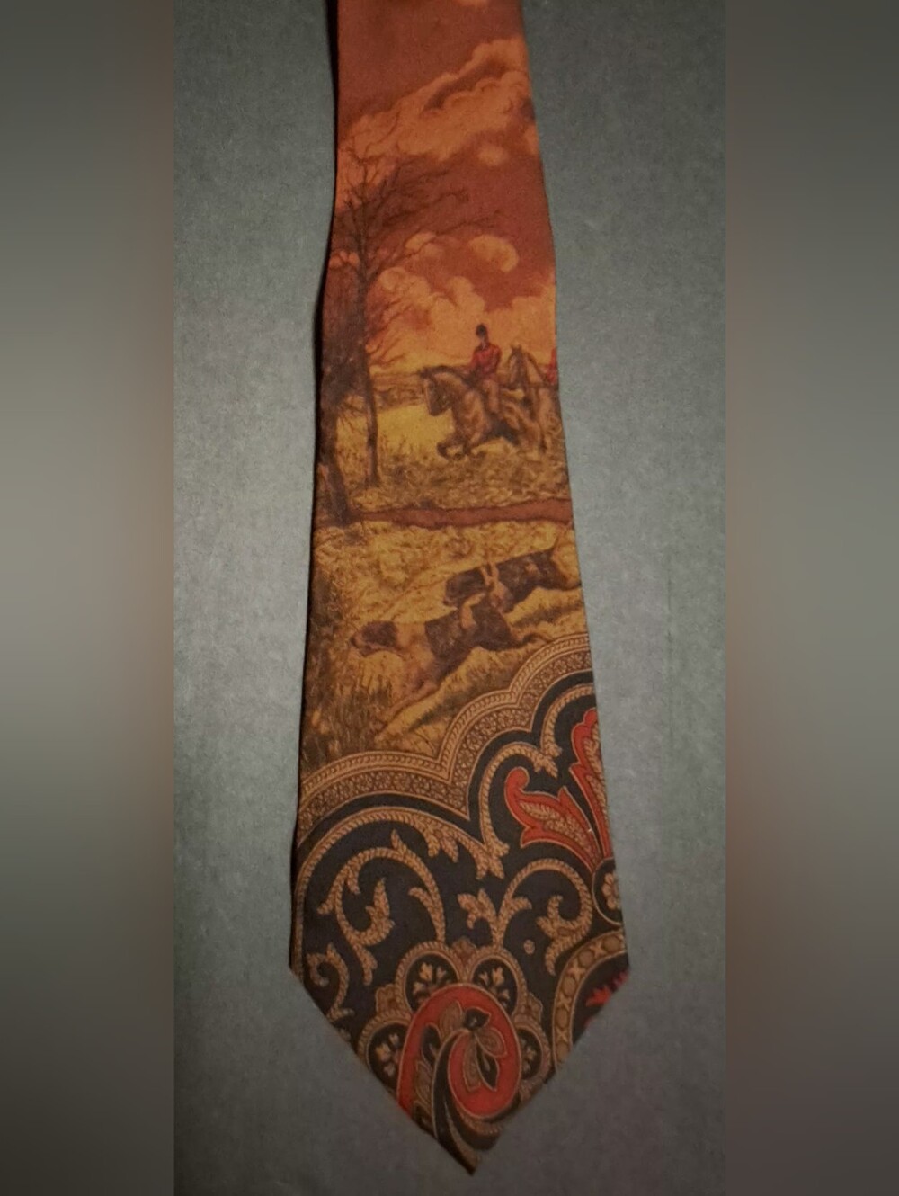 Vintage Rare POLO RALPH LAUREN Paisley & Equestrian Fox Hunt Scene Tie